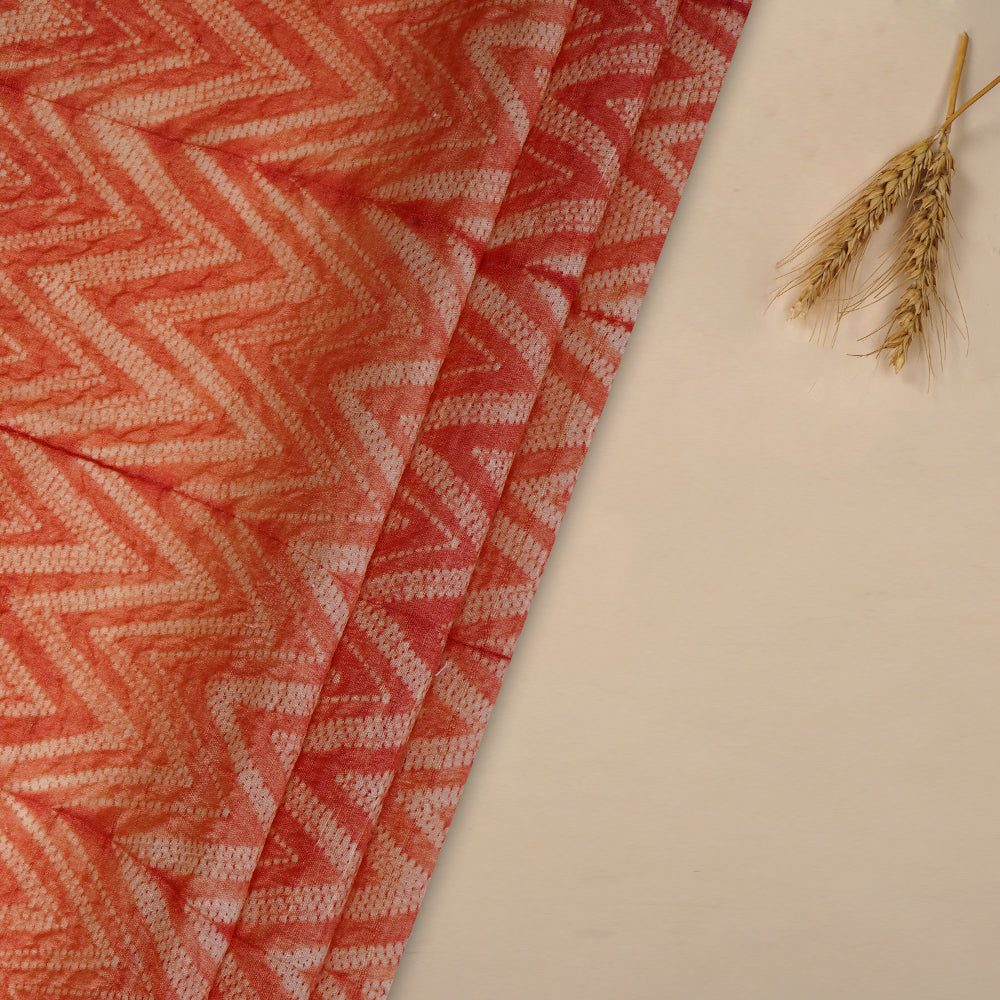 (Pre Cut 2.70 Mtr Piece) Coral Color Handcrafted Shibori Tussar Silk