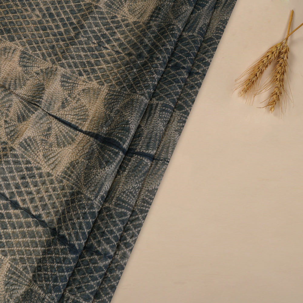 (Pre Cut 2.80 Mtr Piece) Dull Blue Color Handcrafted Shibori Tussar Silk