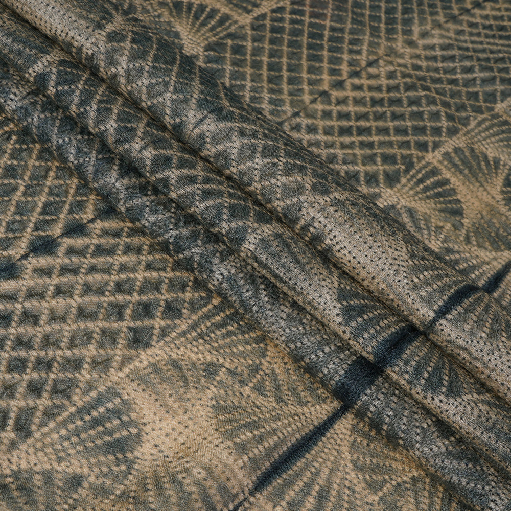 (Pre Cut 2.80 Mtr Piece) Dull Blue Color Handcrafted Shibori Tussar Silk