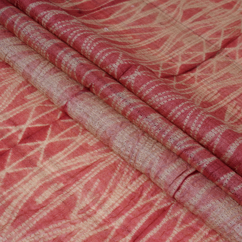 (Pre Cut 2.80 Mtr Piece) Coral Pink Color Handcrafted Shibori Tussar Silk