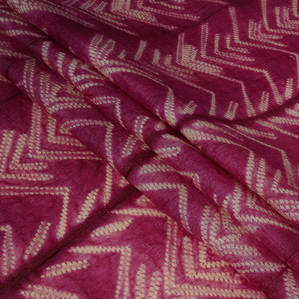 (Pre Cut 2.75 Mtr Piece) Mulberry Color Handcrafted Shibori Tussar Silk