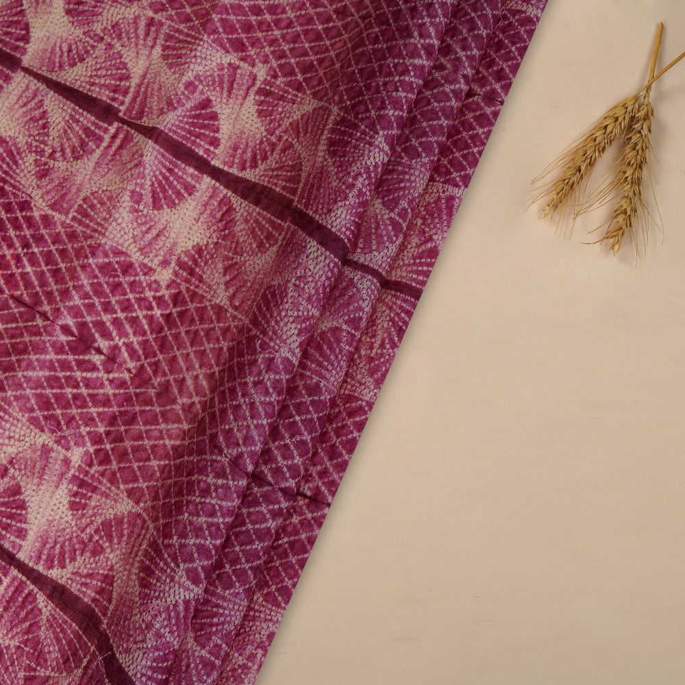(Pre Cut 2.75 Mtr Piece) Light Eggplant Color Handcrafted Shibori Tussar Silk Fabric