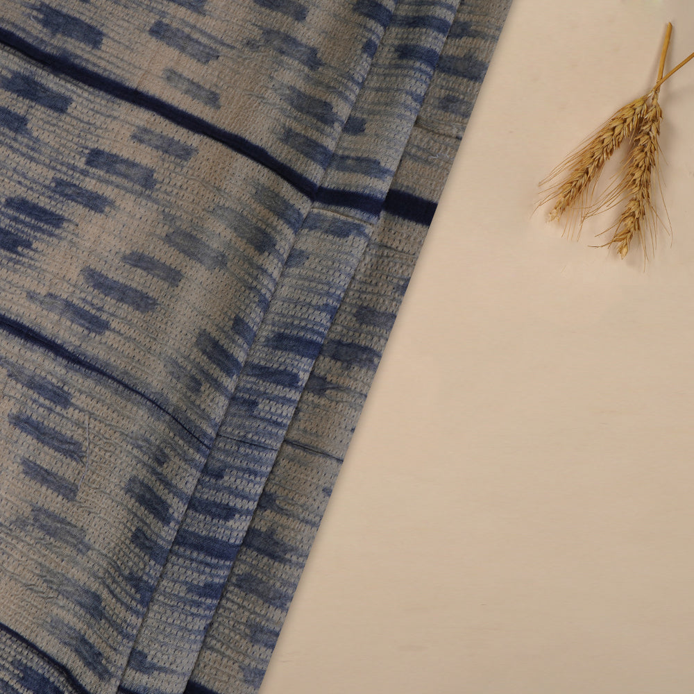(Pre Cut 2.50 Mtr Piece) Navy Blue Color Handcrafted Shibori Tussar Silk