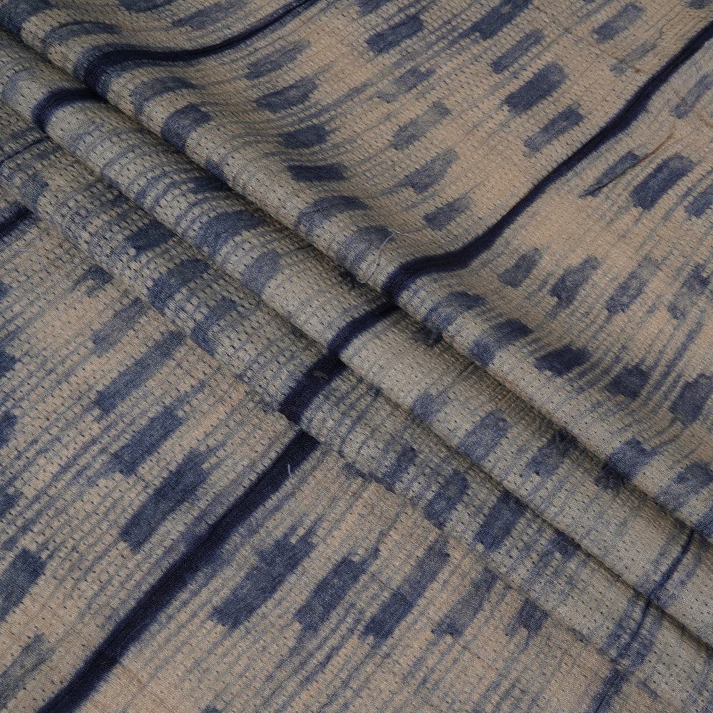 (Pre Cut 2.50 Mtr Piece) Navy Blue Color Handcrafted Shibori Tussar Silk