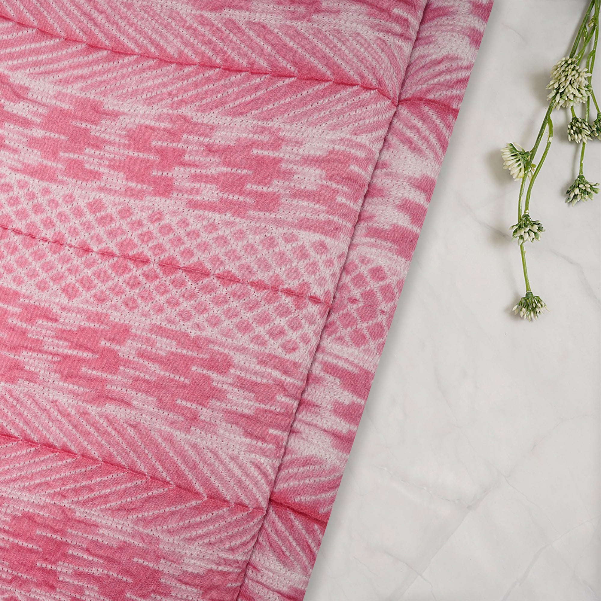 (Pre-Cut 2.65 Mtr) Peach Handcrafted Shibori Pure Chanderi Fabric