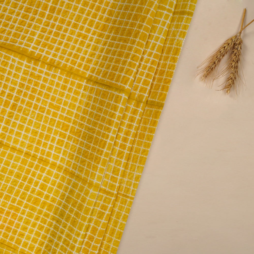 (Pre Cut 2.80 Mtr Piece) Ripe Lemon Color Handcrafted Shibori Cotton Fabric
