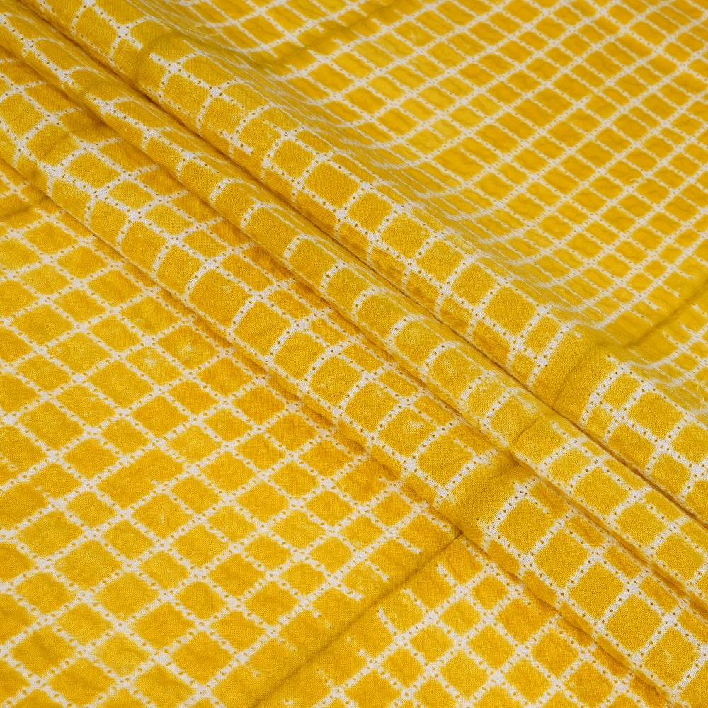 (Pre Cut 2.80 Mtr Piece) Ripe Lemon Color Handcrafted Shibori Cotton Fabric