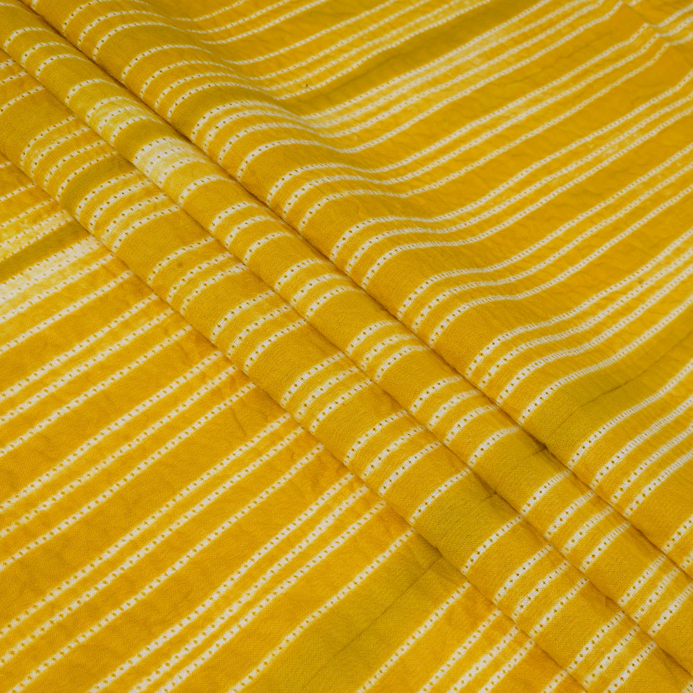 (Pre Cut 2.80 Mtr Piece) Ripe Lemon Color Handcrafted Shibori Cotton Fabric