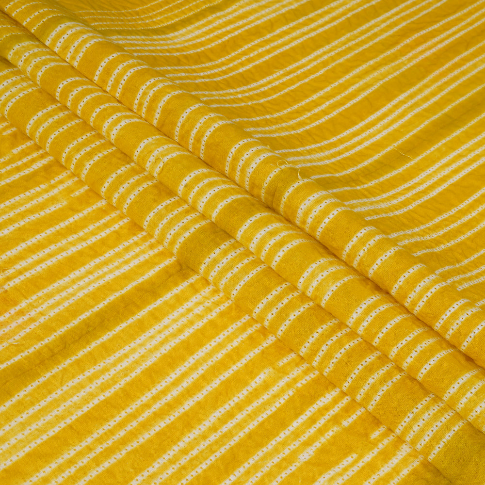 (Pre Cut 2.80 Mtr Piece) Yellow Color Handcrafted Shibori Cotton Fabric