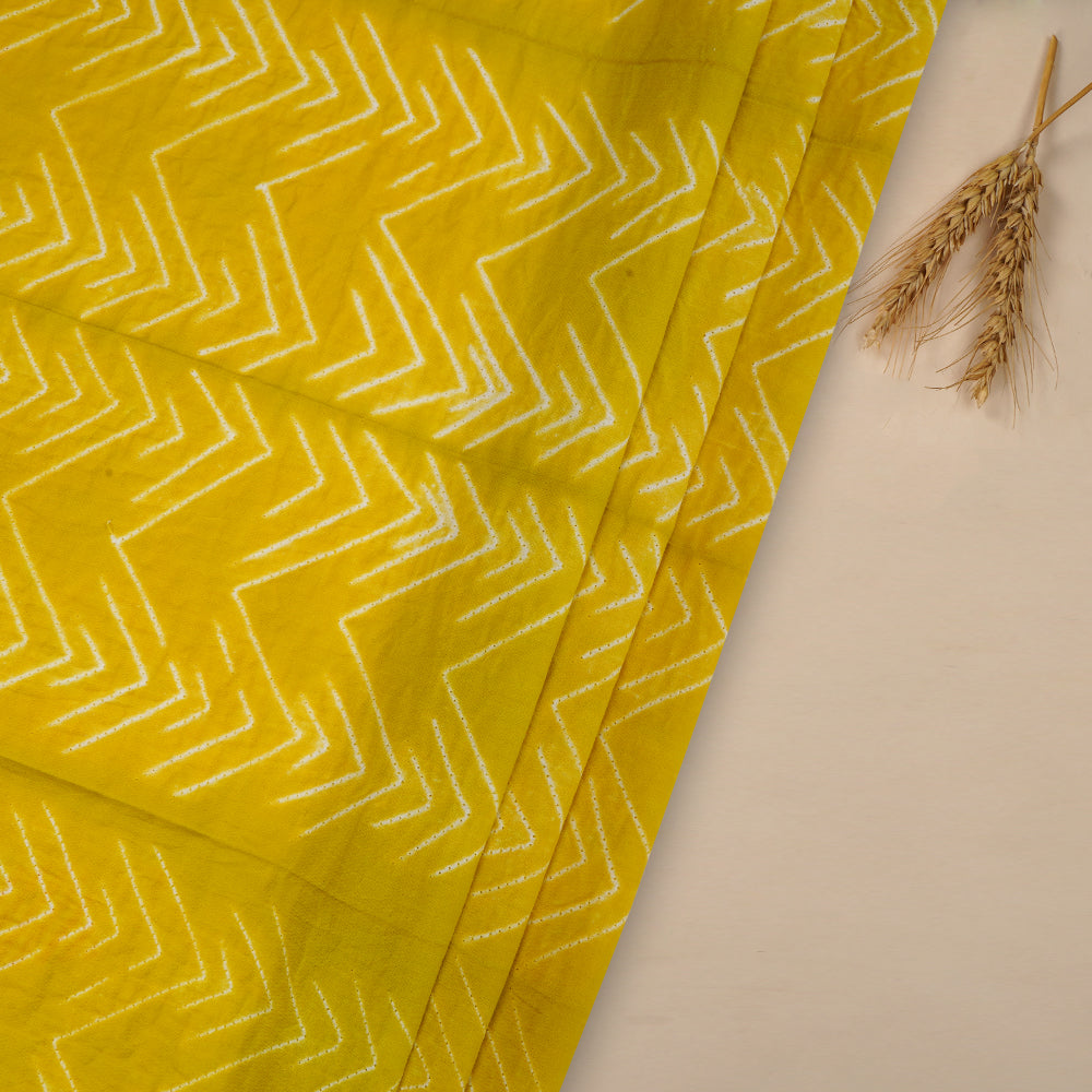 (Pre Cut 2.80 Mtr Piece) Ripe Lemon Color Handcrafted Shibori Cotton Fabric