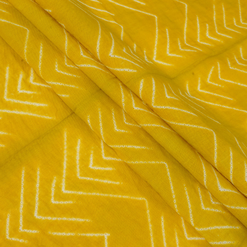(Pre Cut 2.80 Mtr Piece) Ripe Lemon Color Handcrafted Shibori Cotton Fabric