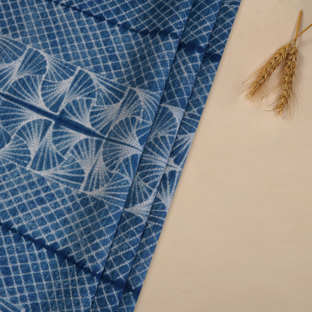 (Pre Cut 2.80 Mtr Piece) Dull Blue Color Handcrafted Shibori Cotton Fabric