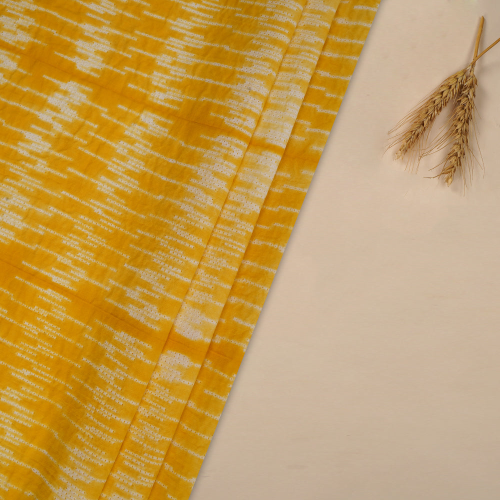 (Pre Cut 2.80 Mtr Piece) Dark Yellow Color Handcrafted Shibori Cotton Fabric