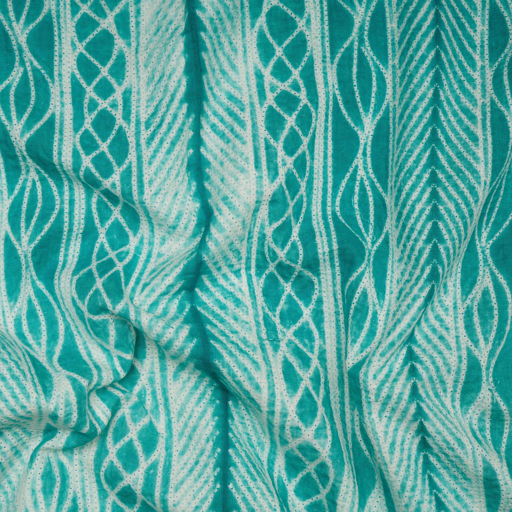 (Pre-Cut 2.80 Mtr) Turquoise Handcrafted Shibori Pure Cotton Fabric