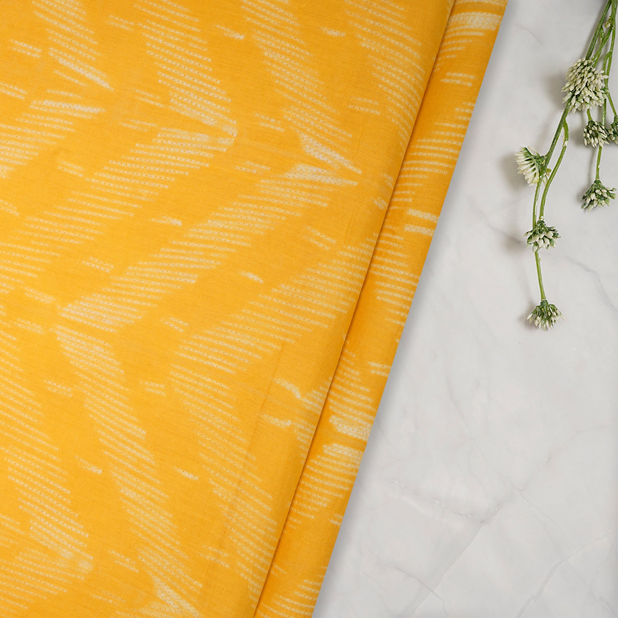 (Pre-Cut 2.80 Mtr) Yellow Handcrafted Shibori Pure Cotton Fabric