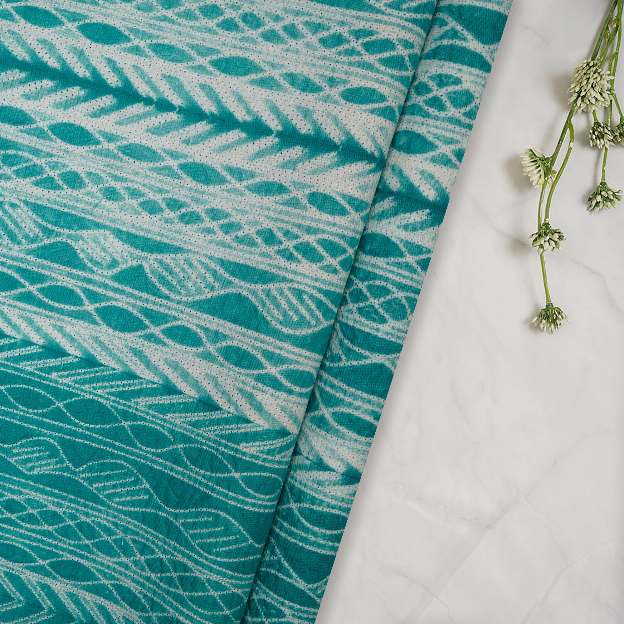 (Pre-Cut 2.80 Mtr) Jade Green Handcrafted Shibori Pure Cotton Fabric