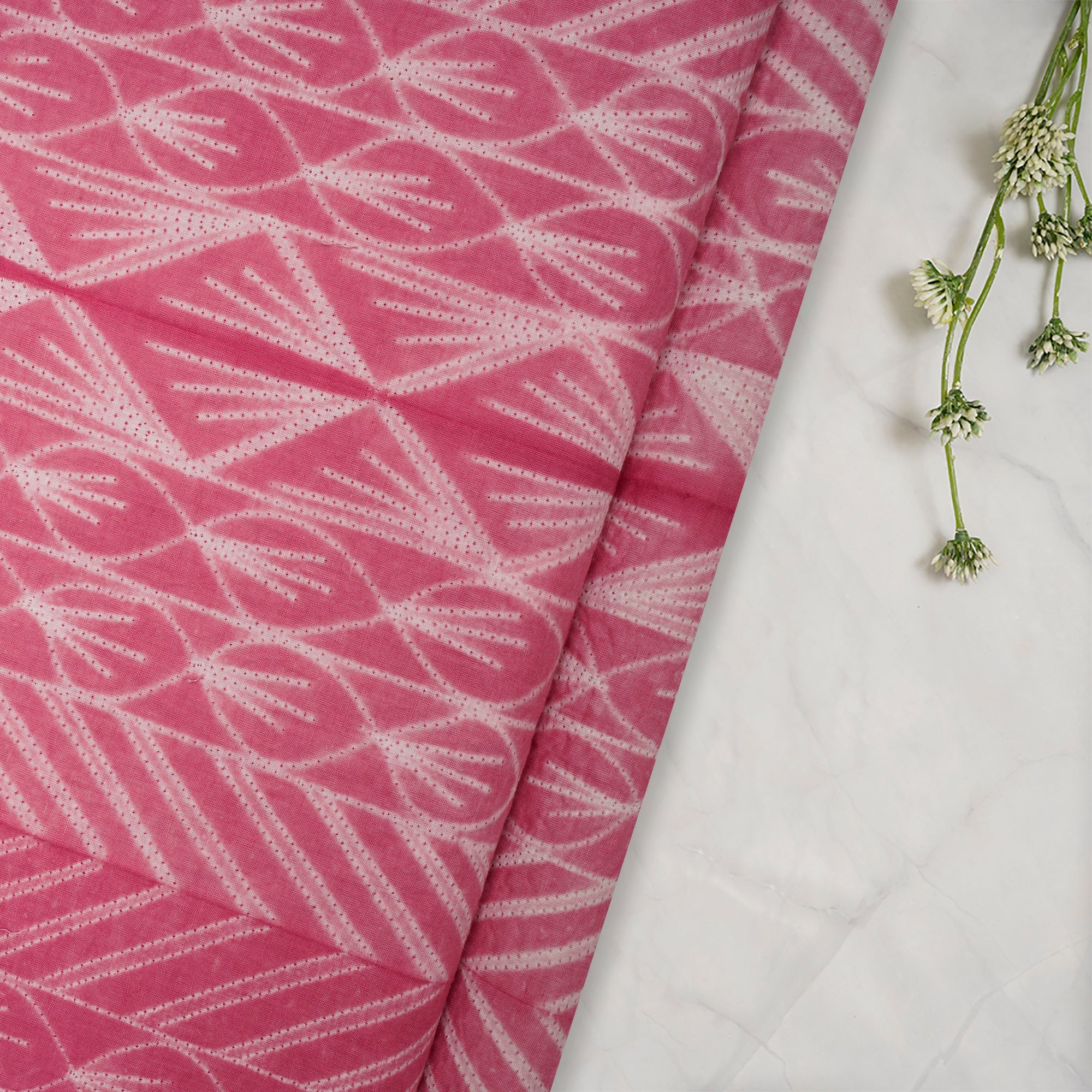 (Pre-Cut 2.80 Mtr) Rose Handcrafted Shibori Pure Cotton Fabric