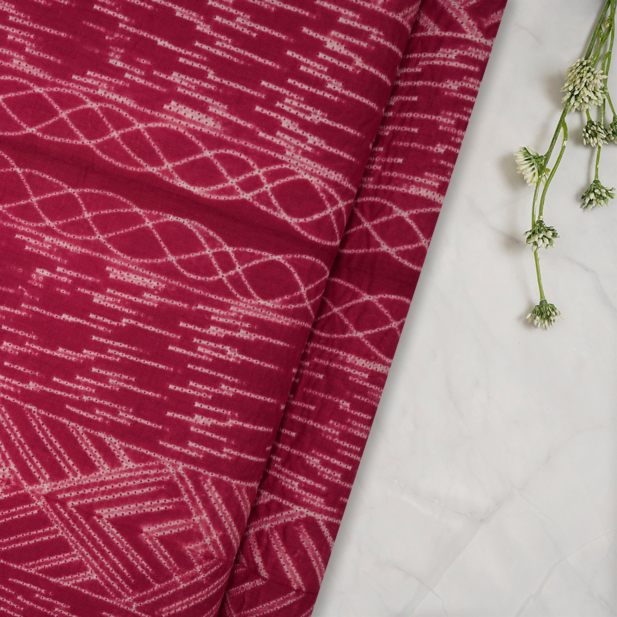 (Pre-Cut 2.80 Mtr) Rufous Handcrafted Shibori Pure Cotton Fabric