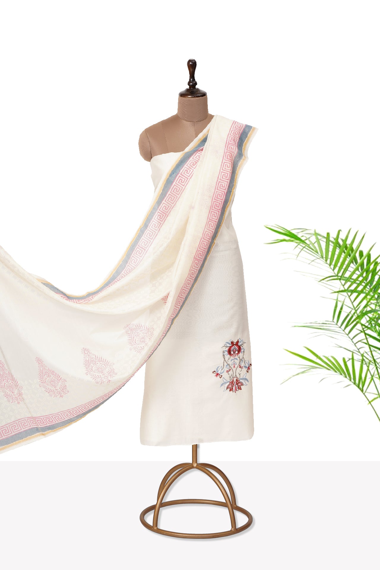 White Color Embroidered Pure Chanderi Suit Set with Dupatta