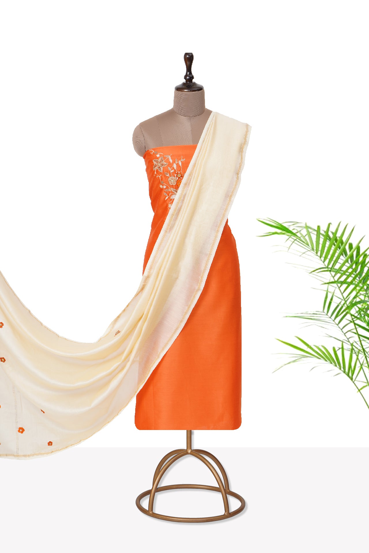Orange Color Embroidered Pure Chanderi Suit Set with Dupatta