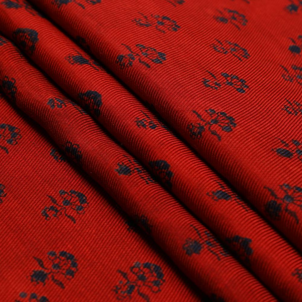 (Pre Cut 3 Mtr Piece) Dark Red Color Handcrafted Ajrak Printed Modal Satin Dobby Fabric