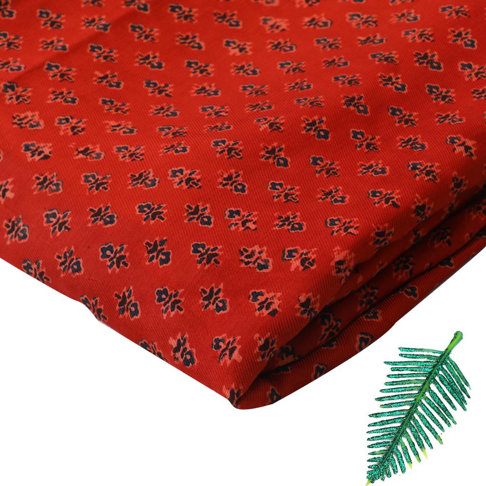 (Pre Cut 2.90 Mtr Piece) Dark Red Color Handcrafted Ajrak Printed Modal Satin Dobby Fabric