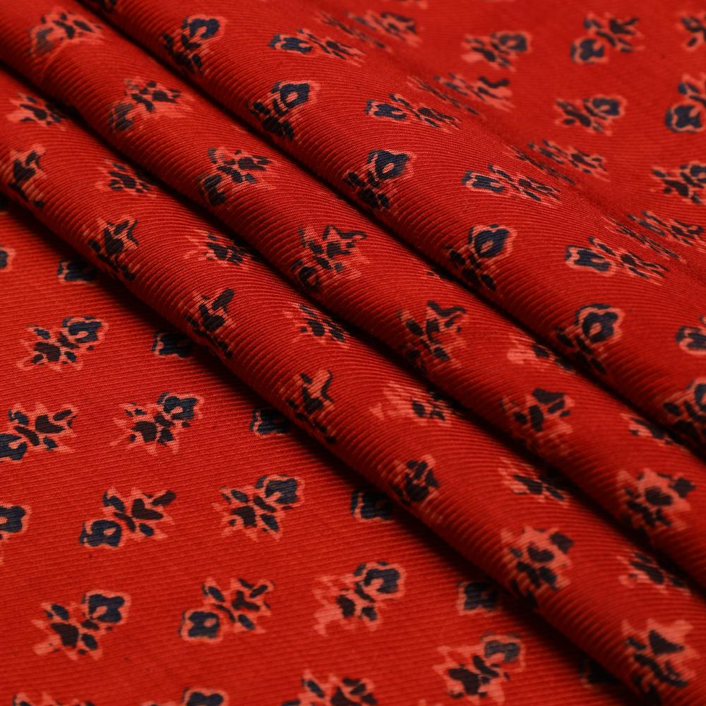 (Pre Cut 2.90 Mtr Piece) Dark Red Color Handcrafted Ajrak Printed Modal Satin Dobby Fabric