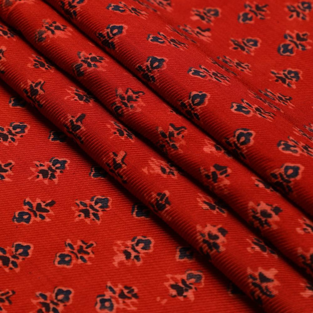 (Pre Cut 3 Mtr Piece) Dark Red-Blue Color Handcrafted Ajrak Printed Modal Satin Dobby Fabric