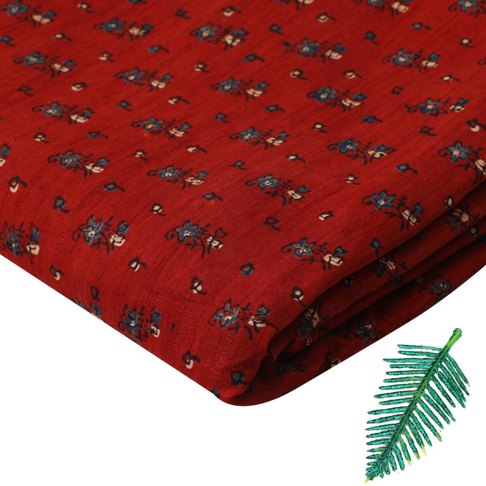 (Pre Cut 3 Mtr Piece) Dark Red Color Handcrafted Ajrak Printed Modal Satin Dobby Fabric