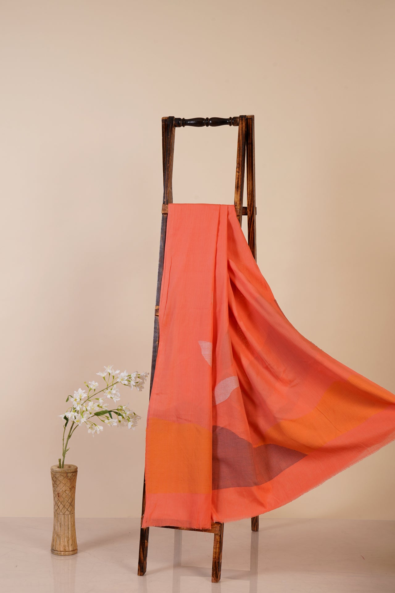 Coral Color Handwoven Jamdani Cotton Dress or Kurta Piece