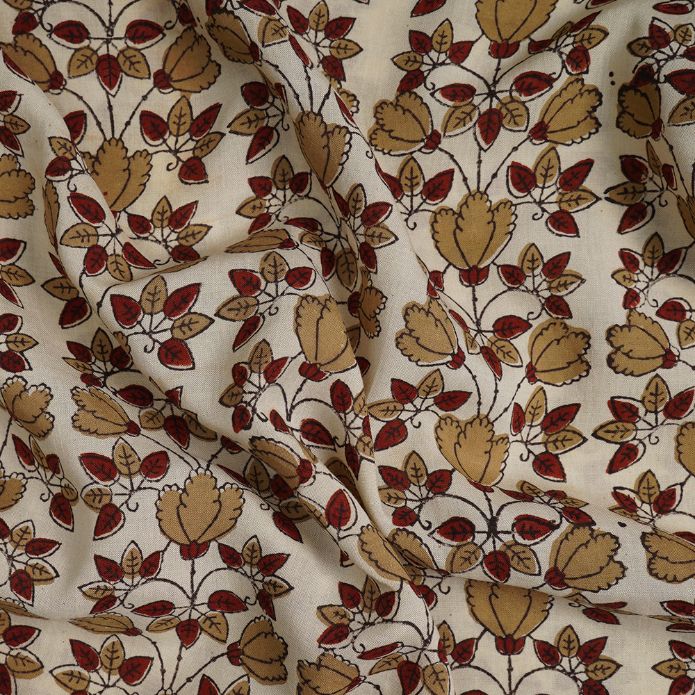 (Pre-Cut Approx 2.5 Mtr) Cream Color Handcrafted Ajrak Printed Pure Cotton Fabric