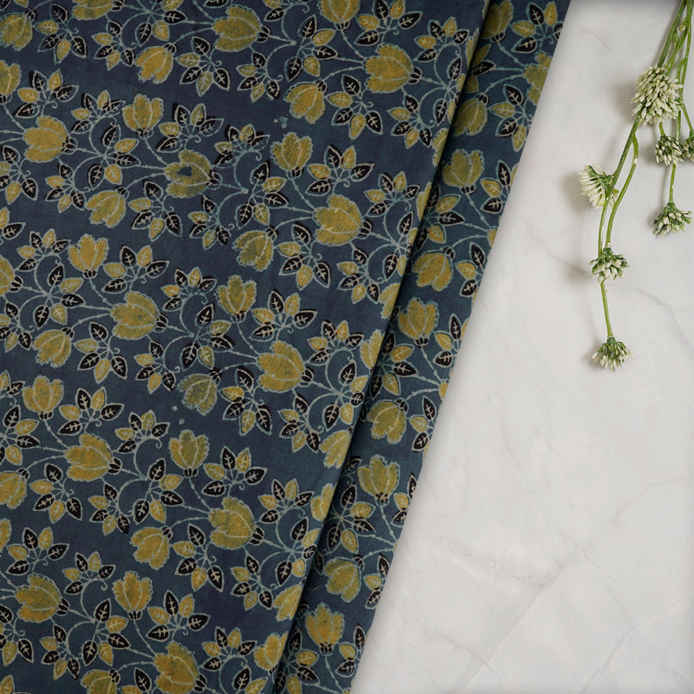 (Pre-Cut Approx 2.5 Mtr) Blue Color Handcrafted Ajrak Printed Pure Cotton Fabric