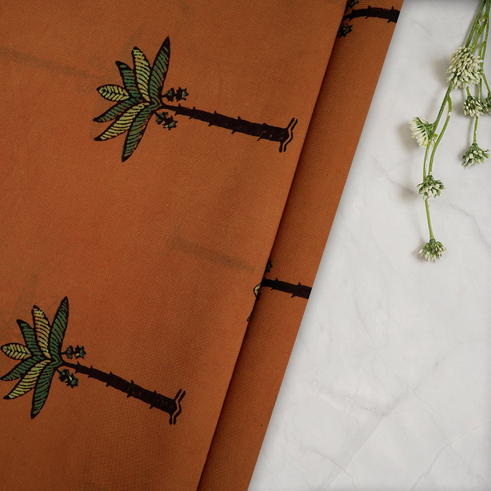 (Pre-Cut Approx 2.5 Mtr) Orange Color Handcrafted Ajrak Printed Pure Cotton Fabric