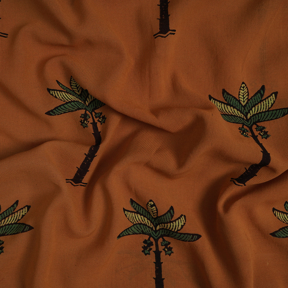 (Pre-Cut Approx 2.5 Mtr) Orange Color Handcrafted Ajrak Printed Pure Cotton Fabric