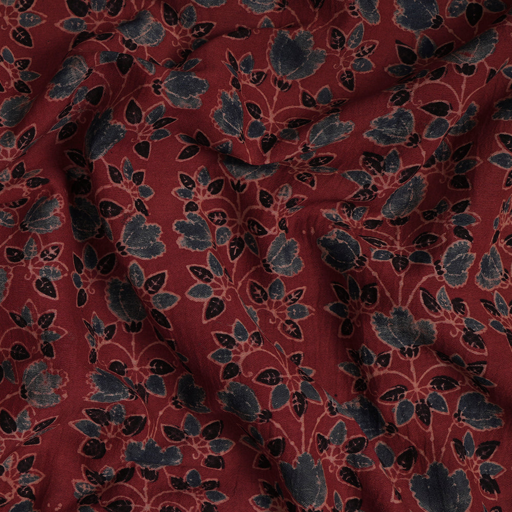 (Pre-Cut Approx 2.5 Mtr) Maroon-Blue Color Handcrafted Ajrak Printed Pure Cotton Fabric