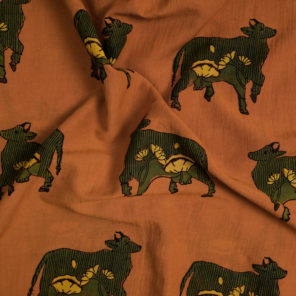 (Pre-Cut Approx 3 Mtr) Aegean Color Handcrafted Ajrak Printed Pure Cotton Fabric