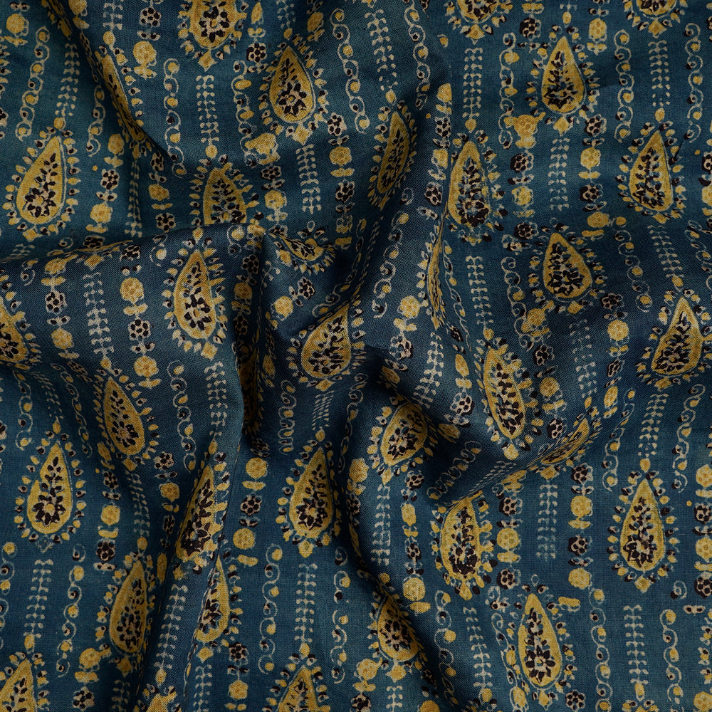 (Pre-Cut Approx 3 Mtr) Aegean Color Handcrafted Ajrak Printed Pure Cotton Fabric