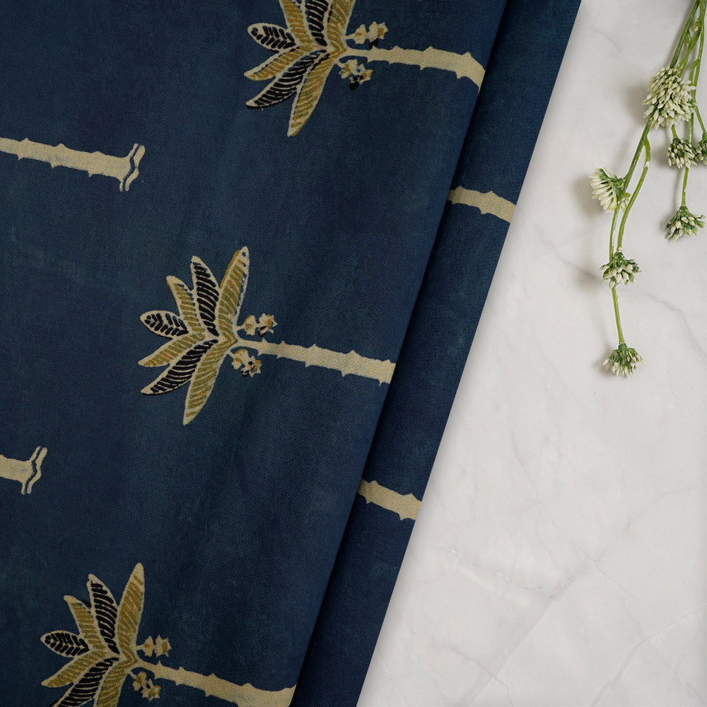 (Pre-Cut Approx 3 Mtr) Aegean Color Handcrafted Ajrak Printed Pure Cotton Fabric