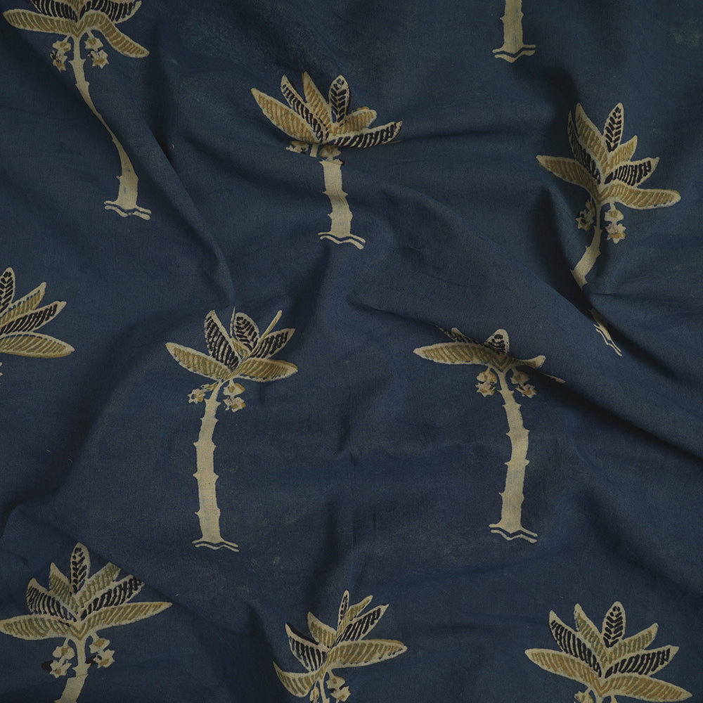 (Pre-Cut Approx 3 Mtr) Aegean Color Handcrafted Ajrak Printed Pure Cotton Fabric