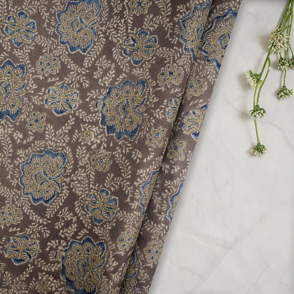 (Pre-Cut 3 Mtr) Warm Grey Color Handcrafted Ajrak Printed Modal Dobby Fabric