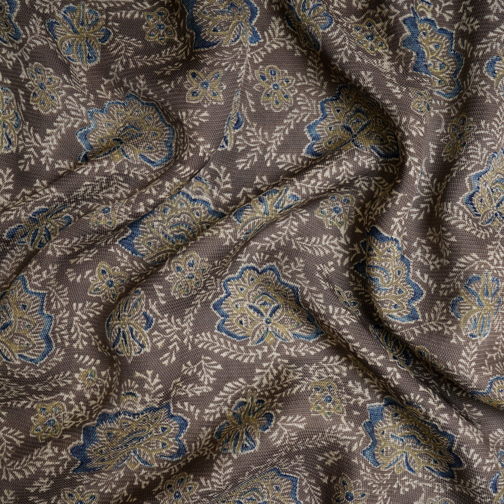 (Pre-Cut 3 Mtr) Warm Grey Color Handcrafted Ajrak Printed Modal Dobby Fabric
