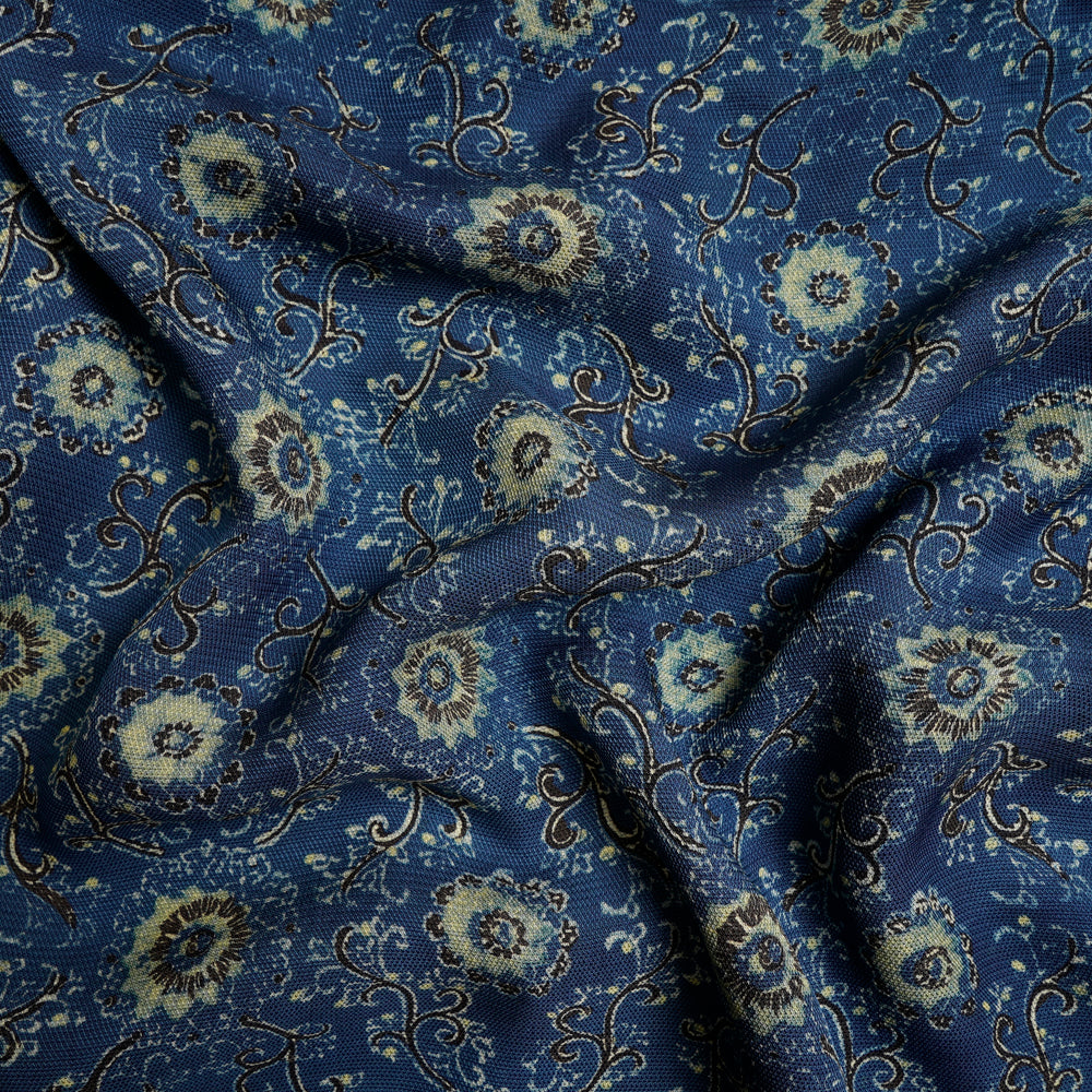 (Pre-Cut 3 Mtr) Blue Color Handcrafted Ajrak Printed Modal Dobby Fabric