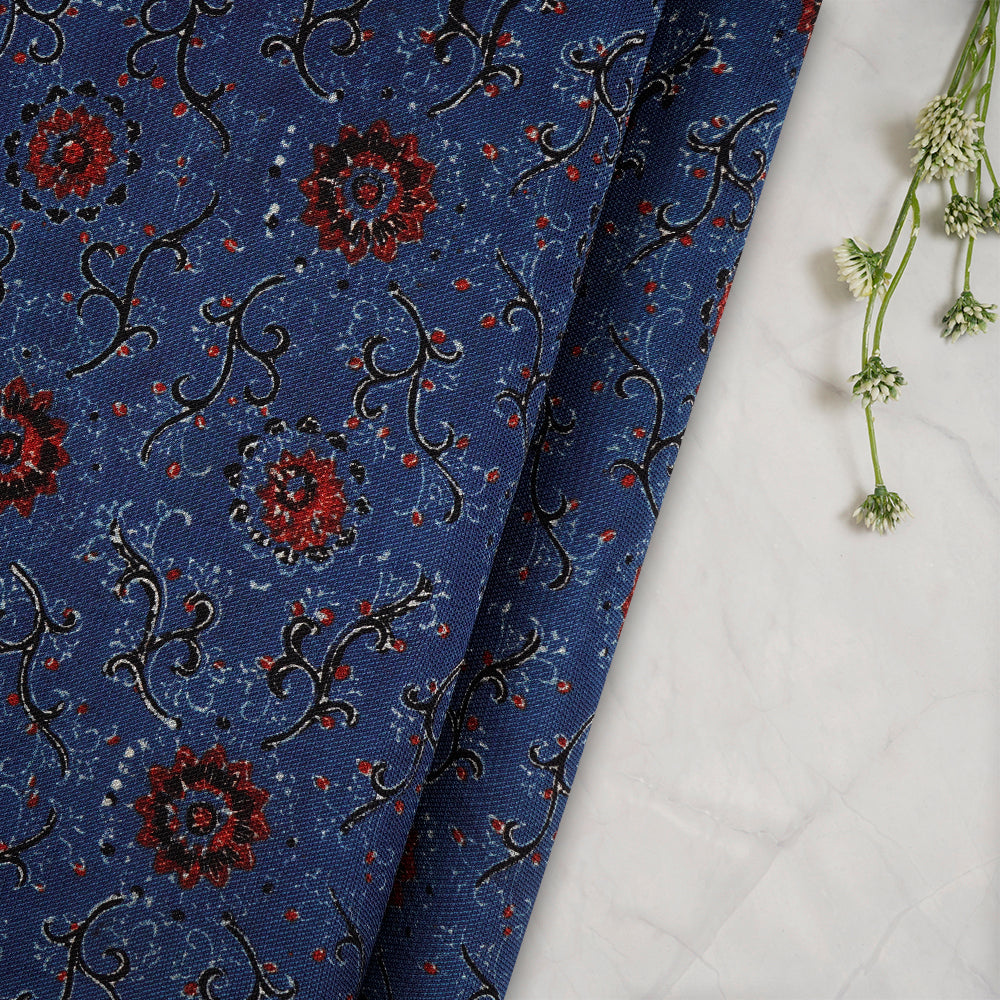 (Pre-Cut 3 Mtr) Royal Blue Color Handcrafted Ajrak Printed Modal Dobby Fabric