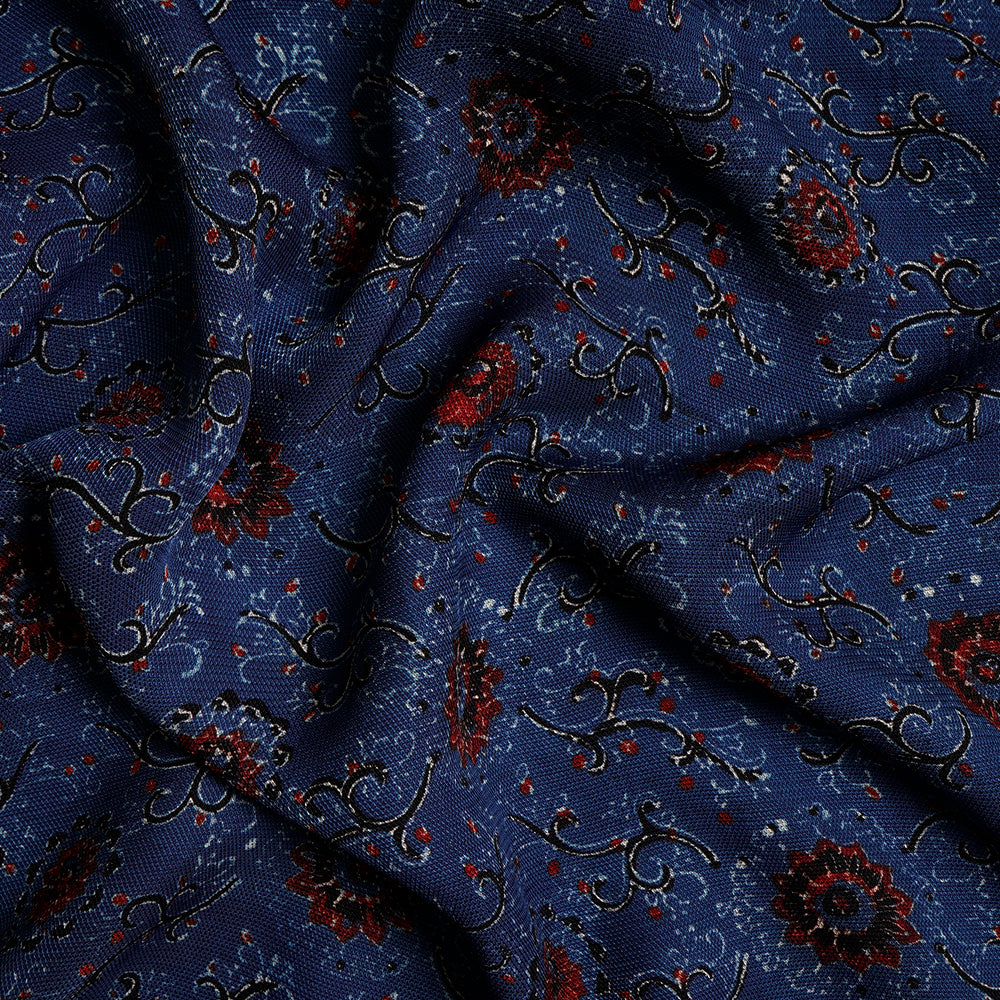 (Pre-Cut 3 Mtr) Royal Blue Color Handcrafted Ajrak Printed Modal Dobby Fabric