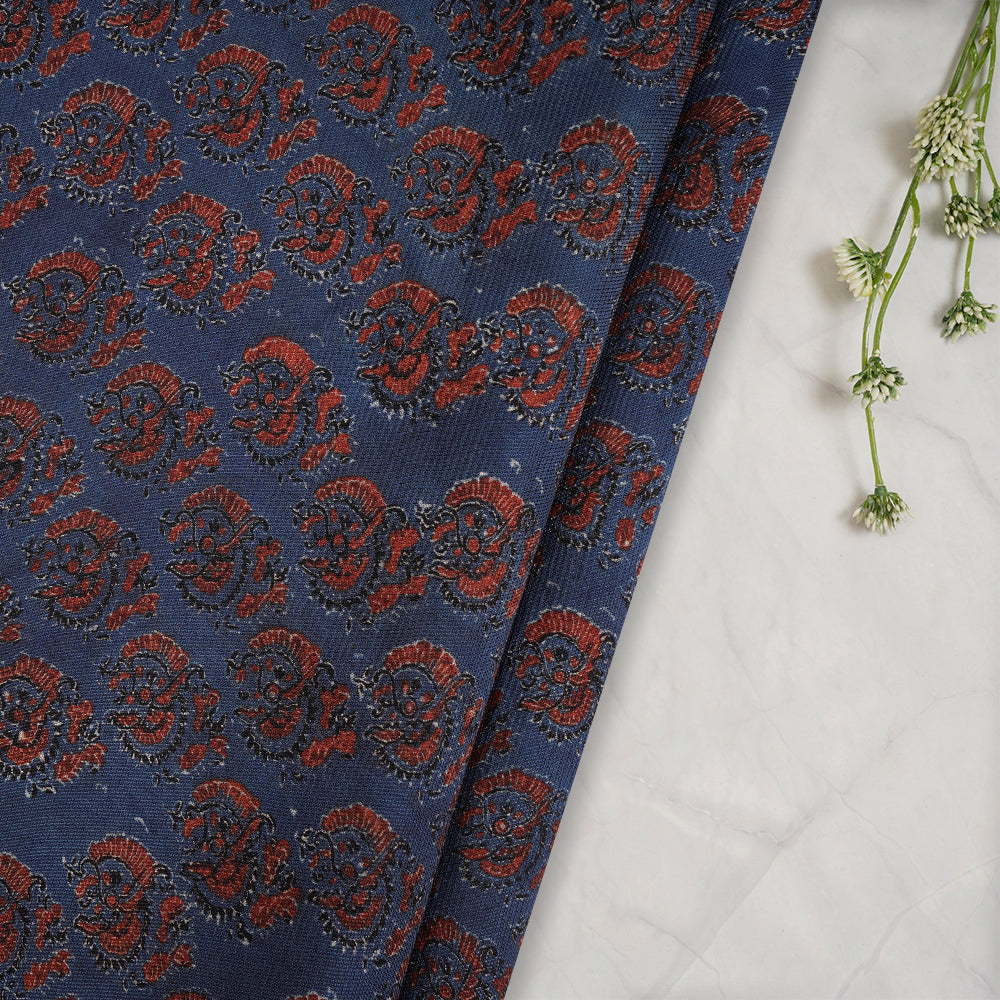 (Pre-Cut 3 Mtr) Royal Blue Color Handcrafted Ajrak Printed Modal Dobby Fabric