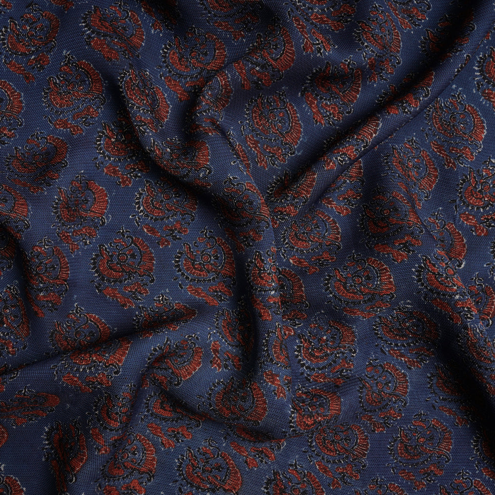 (Pre-Cut 3 Mtr) Royal Blue Color Handcrafted Ajrak Printed Modal Dobby Fabric