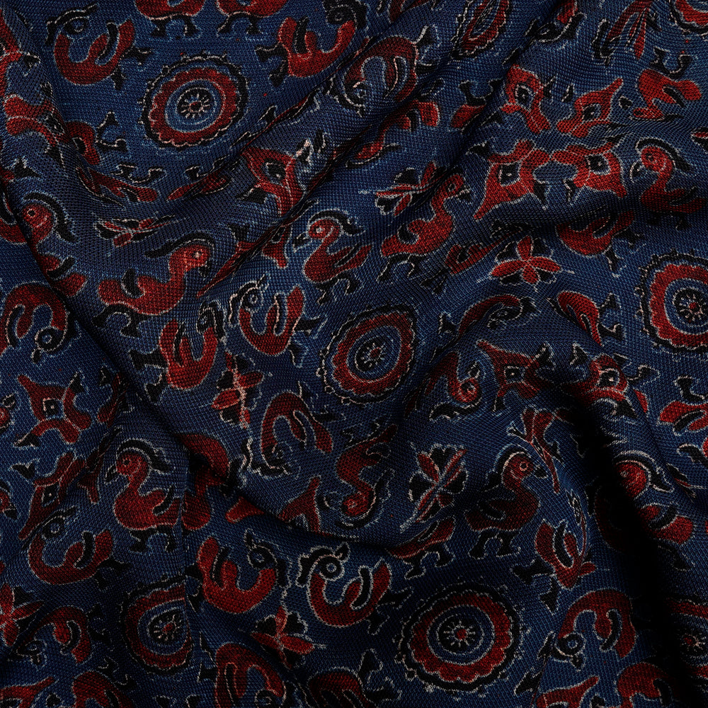 (Pre-Cut 3 Mtr) Royal Blue Color Handcrafted Ajrak Printed Modal Dobby Fabric