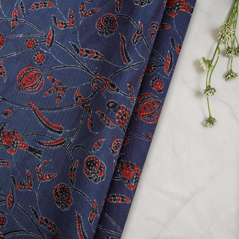 (Pre-Cut 3 Mtr) Royal Blue Color Handcrafted Ajrak Printed Modal Dobby Fabric