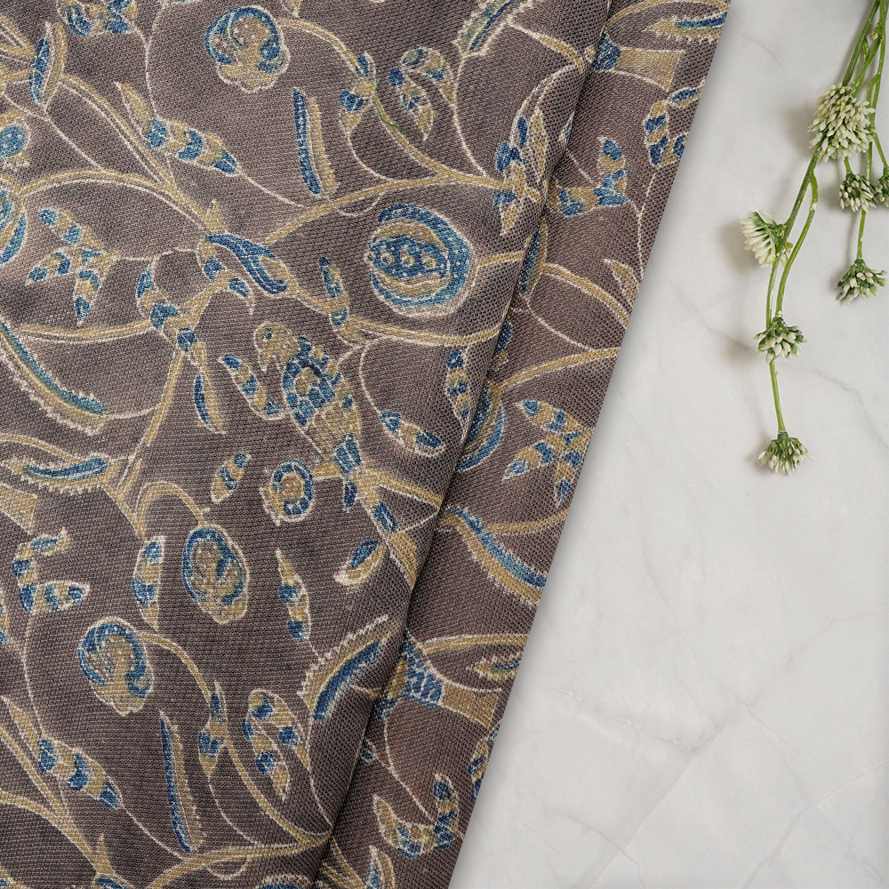 (Pre-Cut 3 Mtr) Dark Warm Grey Color Handcrafted Ajrak Printed Modal Dobby Fabric