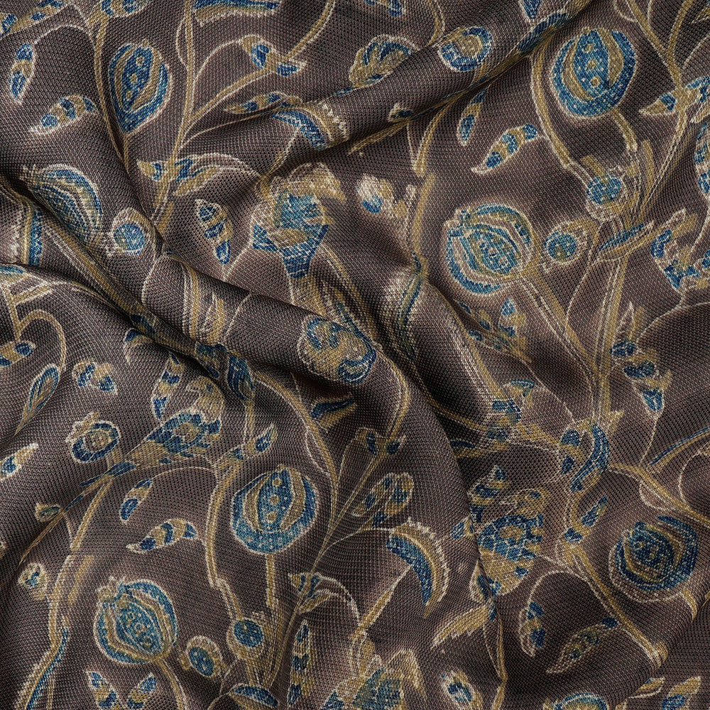 (Pre-Cut 3 Mtr) Dark Warm Grey Color Handcrafted Ajrak Printed Modal Dobby Fabric